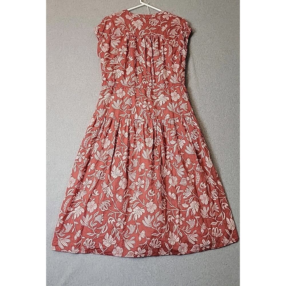 C&C California Cotton Coral Floral Gathered Waist Midi Dress Women's Med Pockets - Picture 7 of 13